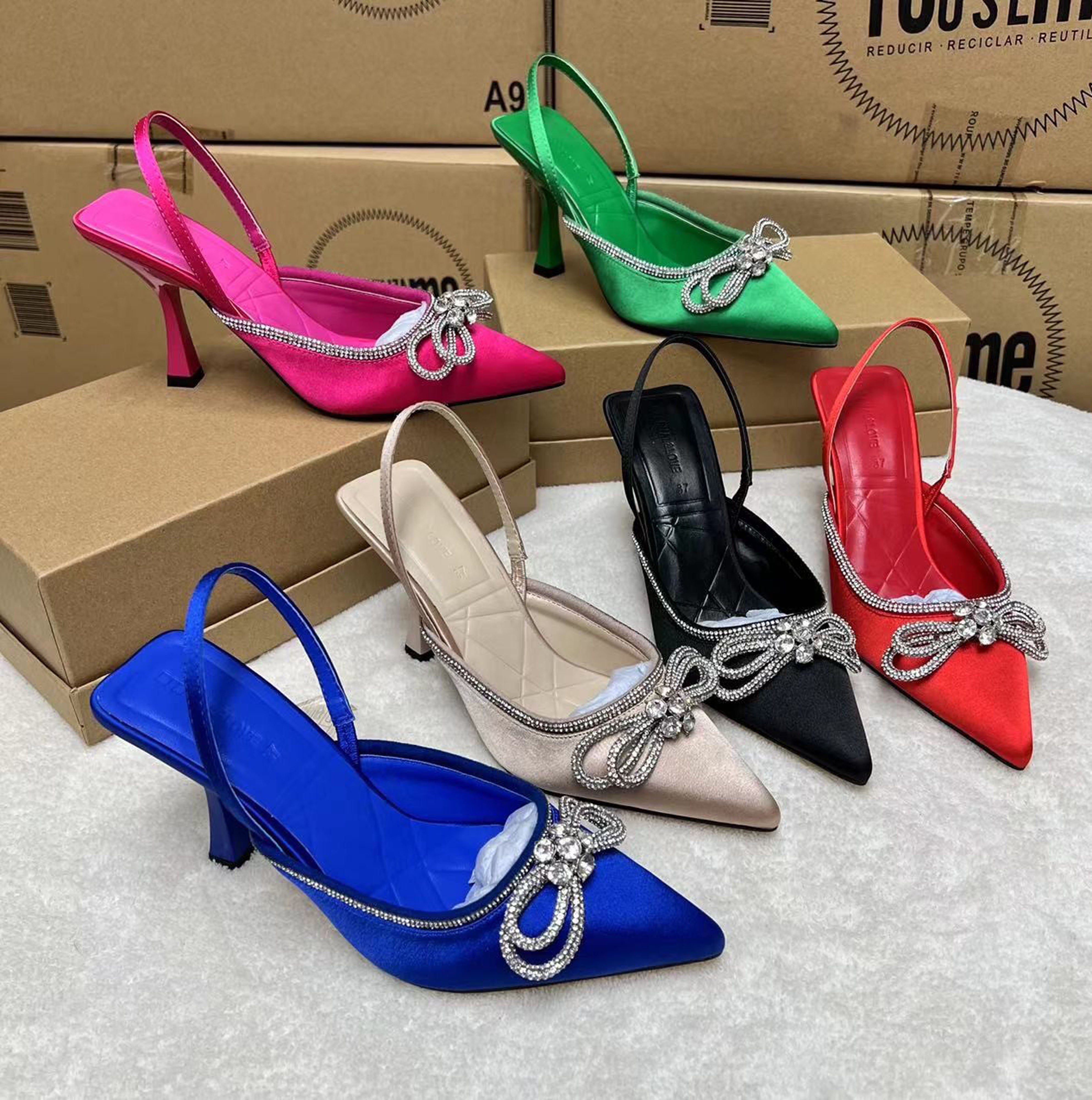 rhinestone 2025 bow stiletto heel-Red - KALONBD.COM